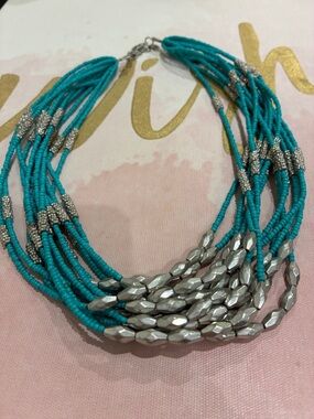 Turquoise Multi-Strand Beaded Necklace with Silver Accents